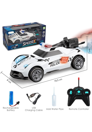 Uzaktan Kumandalı Şarjlı Duman Atan Araba 1:20 Full Fonksiyon Kumandalı Buhar Çıkaran Oyuncak Araba Beyaz