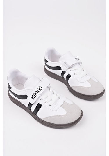 Muggo Dudley Günlük Ortopedik Bağcıklı Ve Cırtlı Çocuk Sneaker Spor Ayakkabı Beyaz-Sıyah