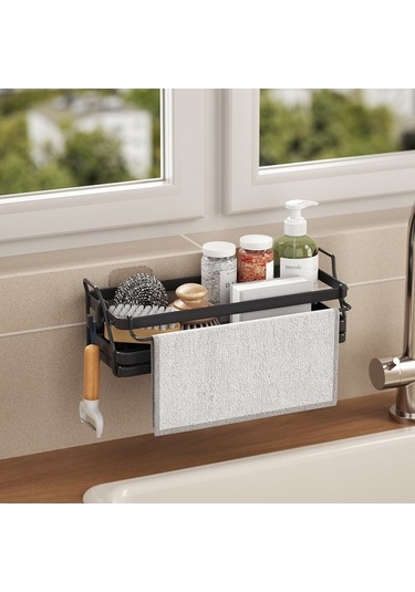 Dancemonkey Lichen Mutfak Drenaj Rafı, Sünger Bez Rafı, Lavabo Drenaj Sepeti Siyah İv Siyah