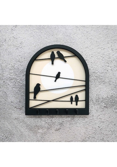 Cajuart Tel Üstünde Kuşlar Katmanlı Tasarım Duvar Askılık Anahtarlık Duvar Dekoru