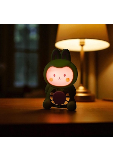 Masa Üstü Vantilatör Mini Tavşan Fan Vantilatör Usb Şarjlı Yeşil Pembe Işıklı