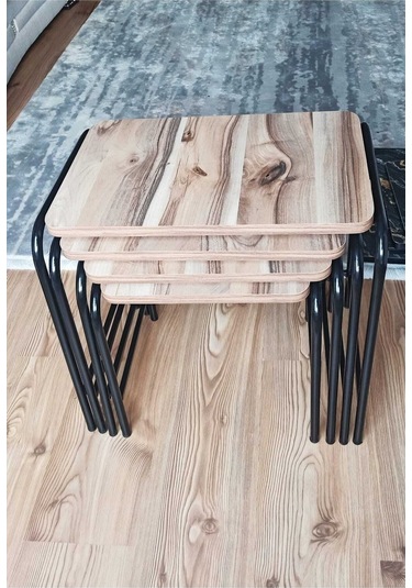 Valencia 4'lü Zigon Sehpa Takım Metal Statik Siyah Ayak Üreticiden Mermer