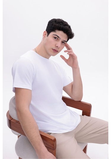 Freemen Erkek/unisex Bisiklet Yaka Basic Tişört %100 Pamuk Beyaz