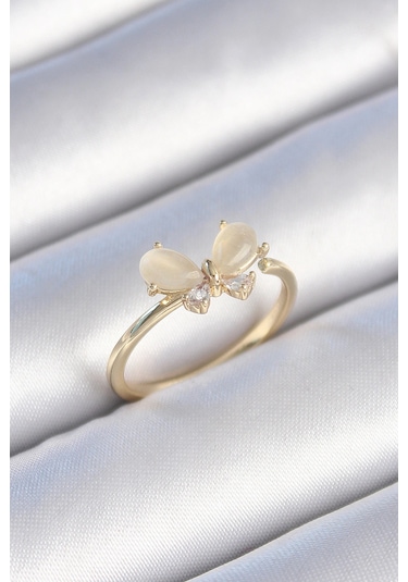 Dodes Dodes Pirinç Gold Renk Beyaz Mineli Zirkon Taşlı Kelebek Model Kadın Yüzük Tg27byk3464 Çok Renkli