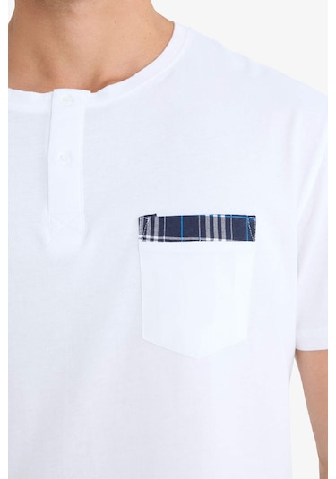 Defacto Regular Fit Pijama Takımı Kısa Kollu Üst Kareli Şort E7158ax25hswt34 Beyaz