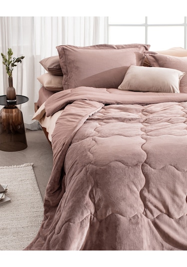 Madame Coco Kaira Çift Kişilik Comforter Set - Pudra Pudra
