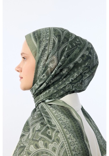 Mirsoy Scarf Mirayze Etnik Desen Şal Zeytin Yeşil