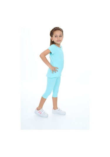Toontoy Kız Çocuk Varaklı Kalp Baskılı Kaprili Takım Su Yeşili
