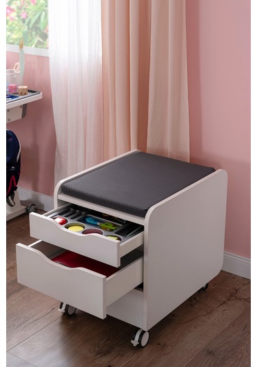 Creo Mobili Çekmeceli Tekerlekli Sirius Keson, Oturulabilir Ofis Ve Ev Komodini, Ekru/gri