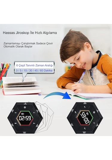 Hymark Altıgen Dijital Geri Sayım Zamanlayıcı Led Ekranlı Görsel Zaman Kontrol Mutfak Ders Mıknatıslı