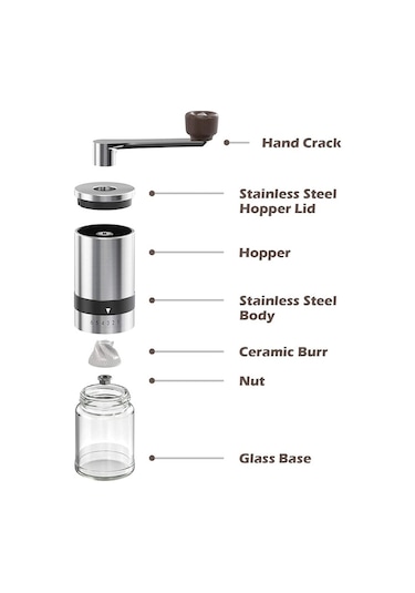Manuel Kahve Öğütücü - Seramik Çapaklı El Kahve Değirmeni 6 Ayarlanabilir Ayar - Taşınabilir El Krankı Düz Manuel Kahve Değirmeni