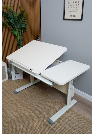 Vega Simple Yüksekliği Ayarlanabilir Ekru Ahşap Çalışma Masası, Modern Ofis Ve Bilgisayar Masası Gri