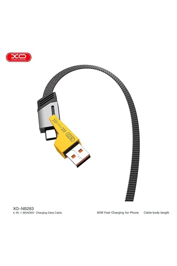 Xo-nb283 60w Hızlı Fast Destekli 4 Lu Usb-a Type-c Lightning Dayanıklı O Rgu Lu Data S Arj Kablosu -