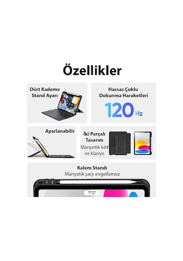 Dux Ducis iPad Uyumlu 10 2022 Kablosuz Bluetooth Klavye Touchpad Kılıf