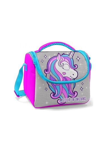 Coral High Pembe Gri Unicorn Baskılı Kız Çocuk Okul Beslenme Çantat
