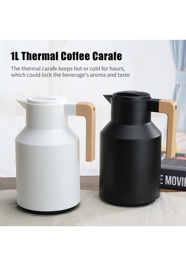 Xiyyadms 1l Çift Cidarlı Termos Sürahi - Sıcak Ve Soğuk Tutar, Ahşap Kulplu, Kahve Ve Çay İçin Yeşil