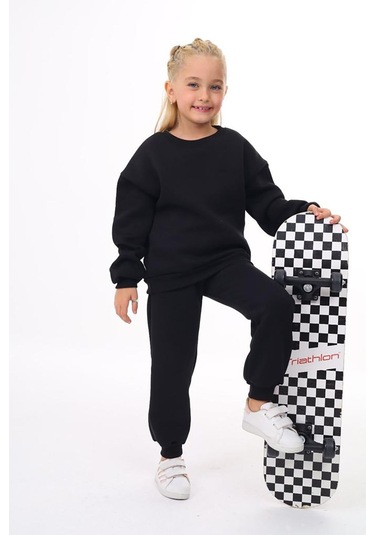 Üç İplik Cepli Bisiklet Yaka Alt Üst Takım Siyah