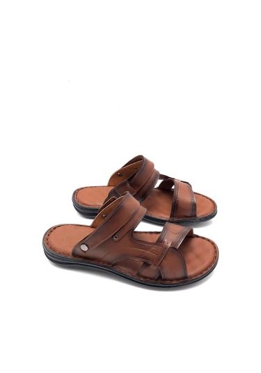 Deritarz Hakiki Deri Tam Ortopedik Masajlı Taba Erkek Terlik Taba