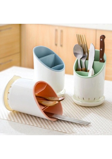 Mavi Sofra Depolama Braketi Plastik Drenaj Boru Konteyner Kurutma Raflı Stand Bıçaklar Kaşık Çatal Konteyner Mutfak Aracı