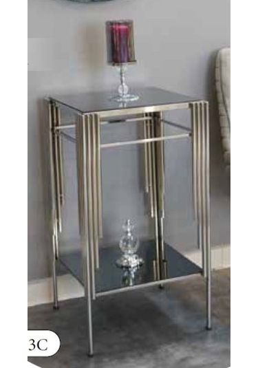 Mim Füme - Gümüş Sütun Kare Yan Sehpa Füme