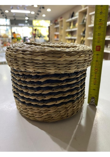 Kapaklı Hasır Sepet Küçük Boy 10 X 13 Cm Bej