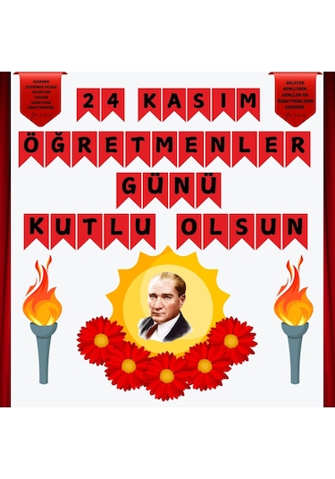 24 Kasım Öğretmenler Günü Pano Süsü Çiçekli
