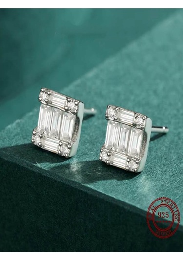 Brezza Lusso Jewelry Timeless Series Baget Gem Kadın Gümüş Küpe Gümüş