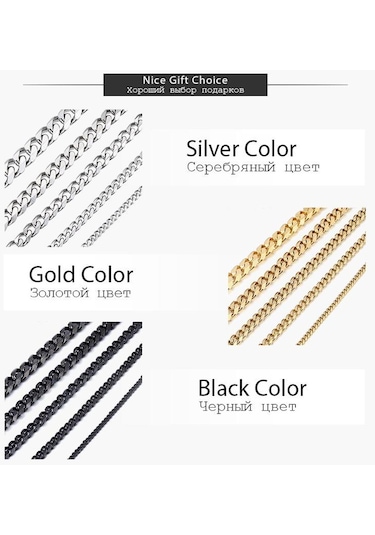 Siyah Erkek Kolye Paslanmaz Çelik Küba Link Zinciri Siyah Altın Renk Kolye Erkekler Için 40-60 Cm Hip Hop Takı 5mm - 50cm