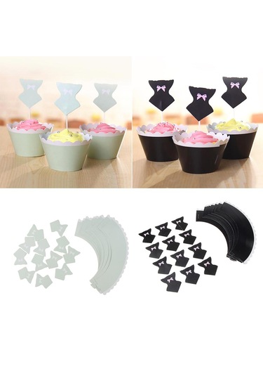Homyl 12 Takım Cupcake Ve Paketleyici Dekor Kek Pişirme Siyah