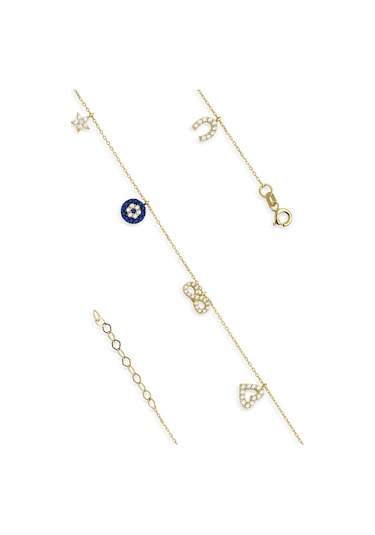 Fiyonk Kuyumculuk 14 Ayar Altın Nazarlık Detaylı Şans Bilekliği 001