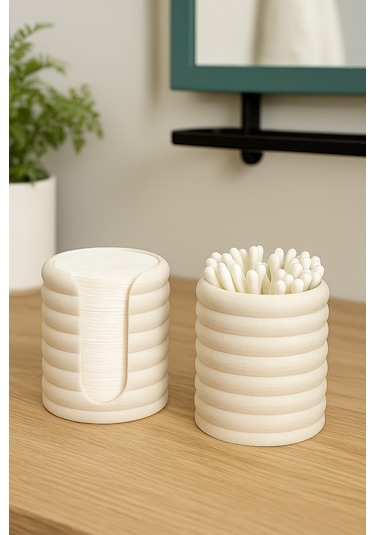 Banyo Düzenleyici - Makyaj Pedi Ve Kulak Çubuğu Düzenleyici Set - Mermer Beyaz - 8,5 Cm Mermer Beyaz