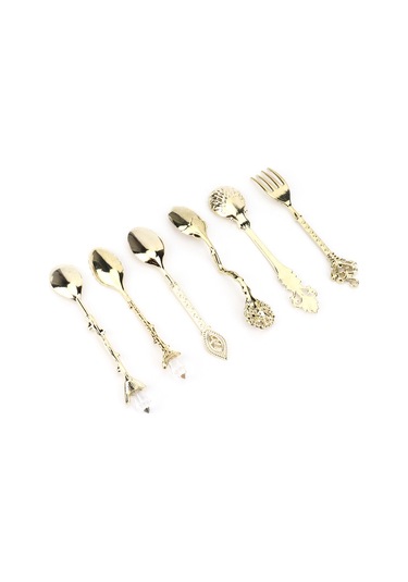 Shineyee 6 Parça Klasik Saray Stili Çatal Kaşık Seti - Yeşil Antik Bronz, Gönüllü Çatal Sapı, Kahve Ve İçecekler İçin, Ev Ve Cafe Uygun Bronz - Yeşil