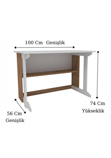 Reyo Home Enda Pillar Kütüphaneli Çalışma Masası 100x56cm Çam-bey Atlantik Çam - Beyaz