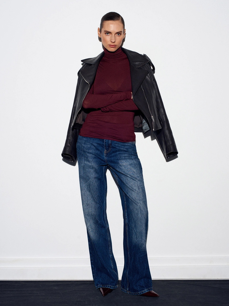 32277 Balıkçı Yaka Kaşmir Bluz-bordo Bordo