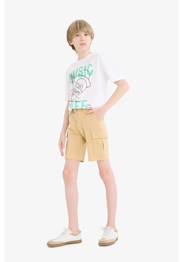Defacto Erkek Çocuk Beli Lastikli Kargo Cepli Şort B5868a825hsbg746 Bej