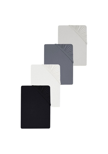 4 Adet Düz Pamuklu Tek Kişilik 80 X 200 X 30 Cm Lastikli Penye Çarşaf Siyah-antrasit