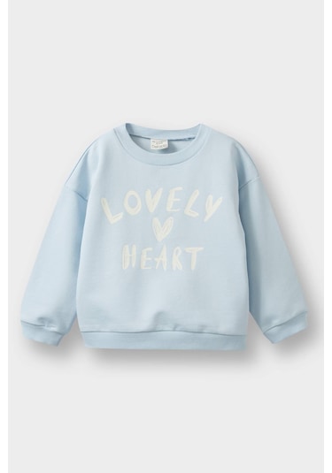 Defacto Kız Bebek Bisiklet Yaka Baskılı Sweatshirt E8919a525aube343 Mavi