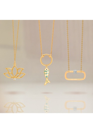 14 Ayar Sarı Altın Lotus Çiçek Kolye