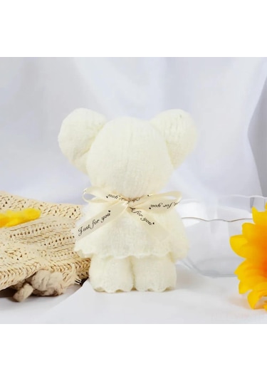 Geekyou Beyaz Ayı Desenli Yumuşak Havlu + Çanta Hediyelik Seti, Kaliteli Poliester, 15x9 Cm, 30 Gr, Tek Adet