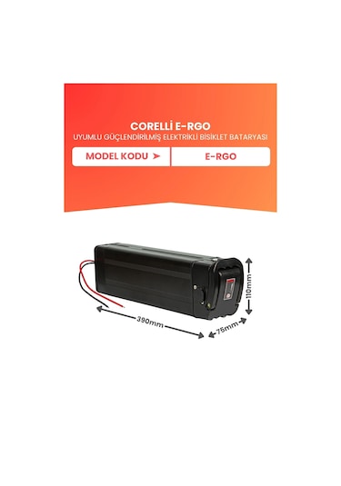Corelli E-rgo Uyumlu 36v 20ah Elektrikli Bisiklet Bataryası Siyah