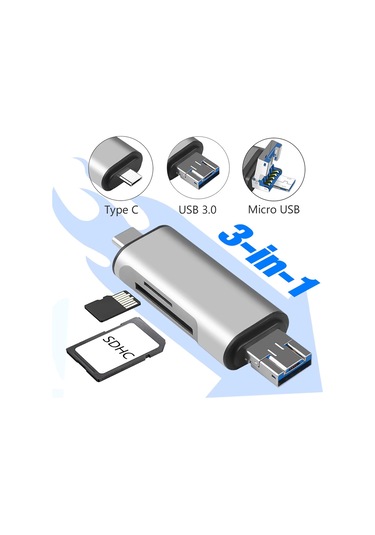 Usb 2.0 3 İn 1 Kart Okuyucu Ve Usb Çoklayıcı Type-c, Micro Usb, Sd/tf Kart Desteği Zr825