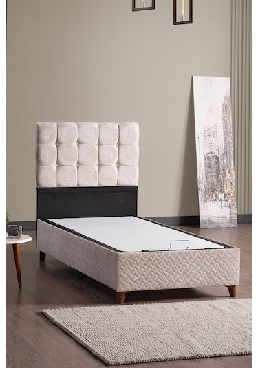 Evdemo Bengü Tek Kişilik Baza Başlık Set Krem 90 190