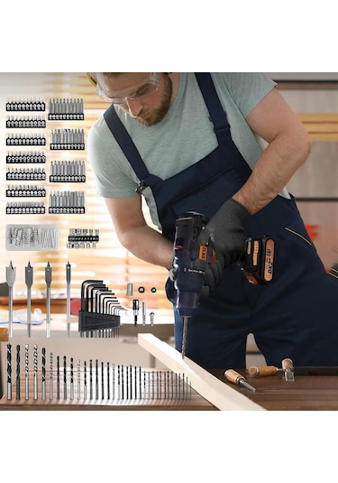 Cat Dx12set 18volt/2.0ah Li-ion Çift Akülü Kömürsüz Profesyonel Şarjlı Darbeli Matkap + Da01903 201 Parça Delme/vidalama Uç Seti