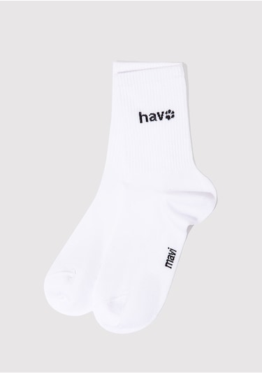 Mavi - Hav Baskılı Beyaz Soket Çorap 1913653-620 Beyaz