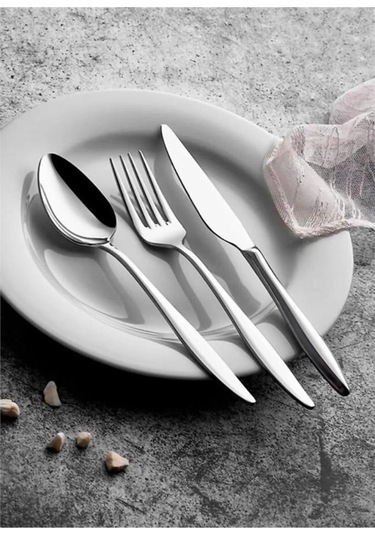 Eda Milano 60 Parça 12 Kişilik Çatal Kaşık Seti 1810 Cr-ni Gümüş