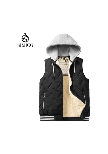 Sonbahar Ve Kış İçin Yeni Erkek Kapüşonlu Yelek Siyah