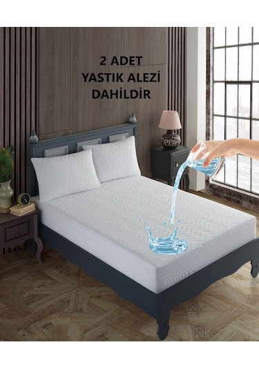 Çift Kişilik Kapitone Fitted Su Geçirmez Sıvı Geçirmez Yastık Ve Yatak Alezi Seti Yatak Koruyucu Beyaz