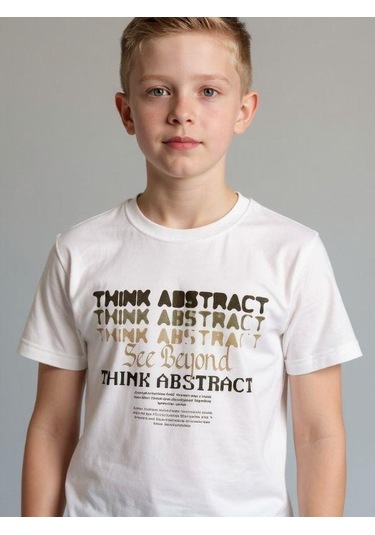 Zekids Erkek Çocuk Baskılı Tasarım T-shirt-16906 Ekru