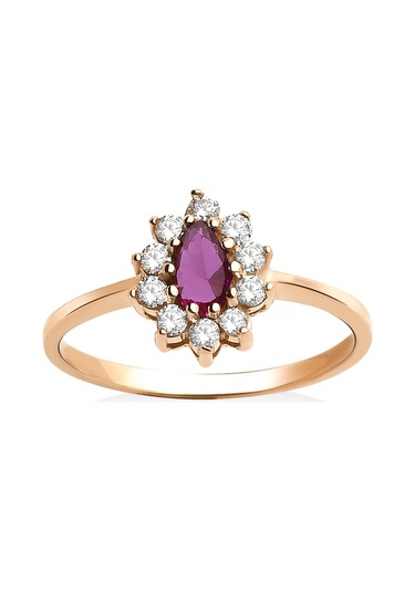 14 Ayar Mikron Altın Kaplama Kırmızı Taşlı Damla Halo Yüzük Vintage Still - Rs00118 Altın