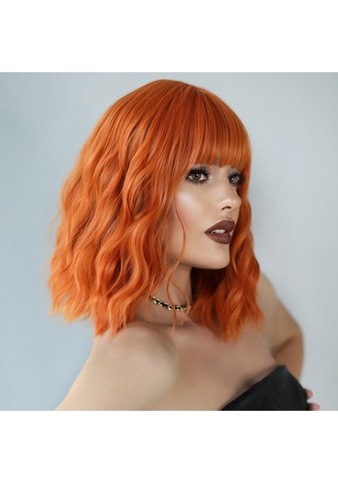 Turuncu Kısa Kıvırcık Kadın Peruk